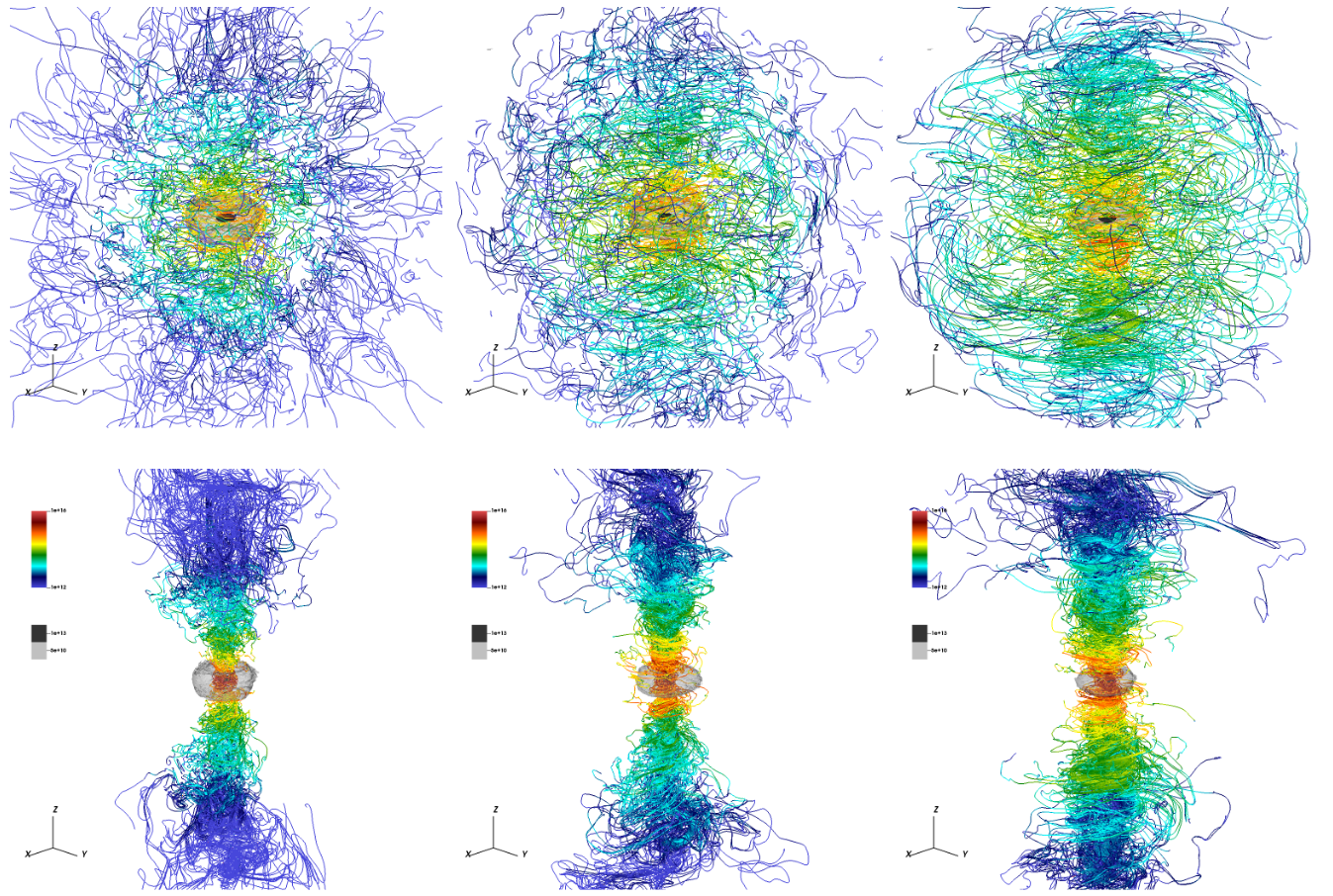 A visualization of the formation of magnetically dominated jets in hypermassive neutron stars produced by a binary merger simulated using MHDueT.